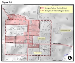 Figure 3.6 - Map showing Burlington National Register District and Burlington old National Register District in downtown Burlington