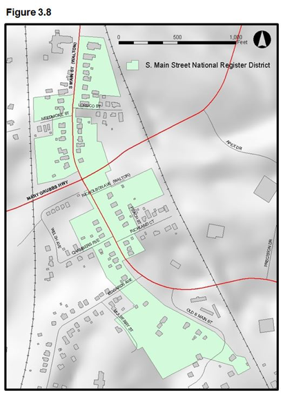 Figure 3.8 - Map showing Main Street National Register District which is bisected by Mary Grubbs Highway
