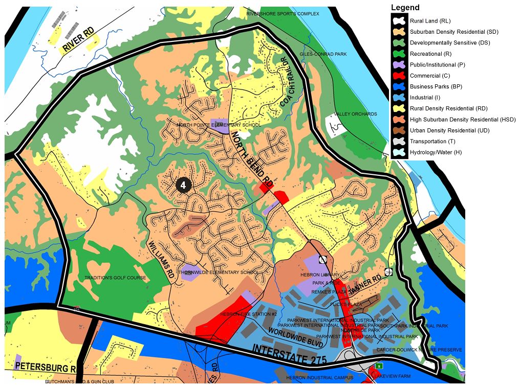Zoomed in map of Garrison Creek area, with colors indicating separate land use areas